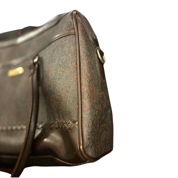 Vintage Liz Claiborne Brown Paisley Tapestry Satchel Tote Bag Purse Leather Trim - Picture 3 of 12